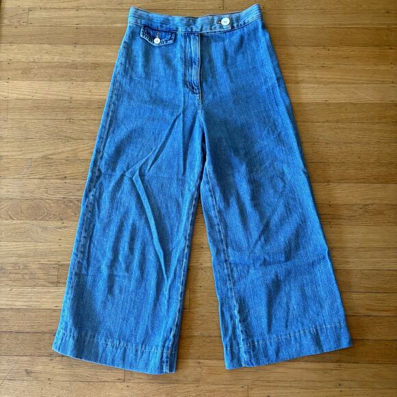 Zara Women's Wide Leg Denim Pants Size 4 Cropped Zipper Button Front - Picture 1 of 10